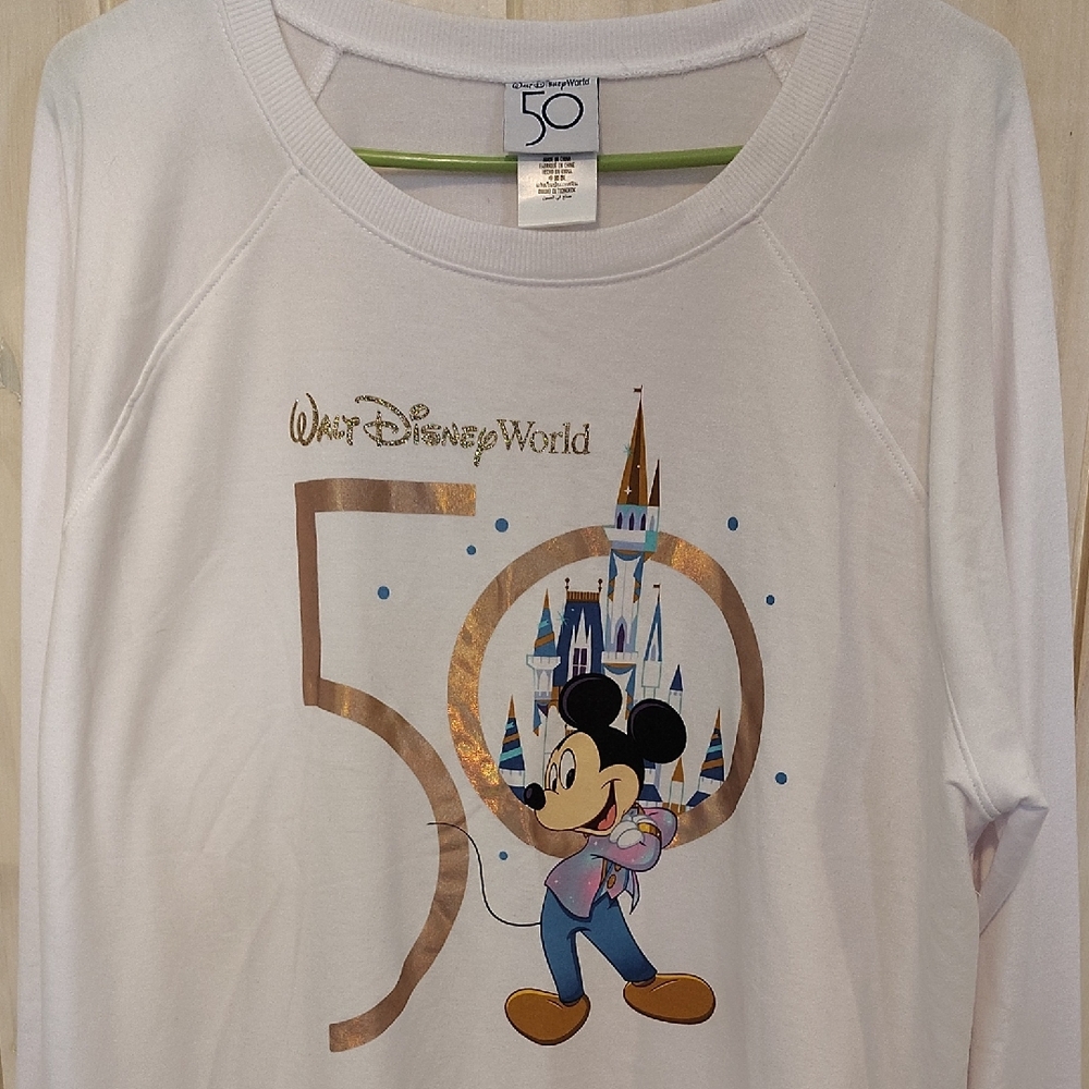 Disney Women's White Long Sleeve Shirt Disneyworld 50th Anniversary Mickey Mouse
